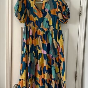 THML Multicolor Patterned Puff Sleeve Dress